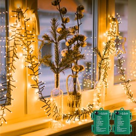 Brightown Christmas Cluster Lights Battery Operated Outdoor, 4 Pack 10Ft 120 LED Christmas Tree Lights Firecracker String Lights Waterproof Twinkle Lights for Indoor Wreath Xmas Tree Decorations