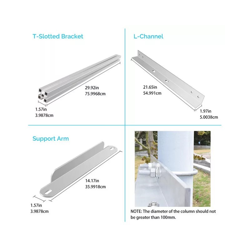 Renogy Solar Panel Side Pole Mount Flat Surface Off-Grid Up