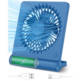 Tevelecin Small Desk Fan, 2000mAh Rechargeable USB Fan Battery Operated,Ultra Quiet, Strong Wind, 3 Speeds Travel Fan