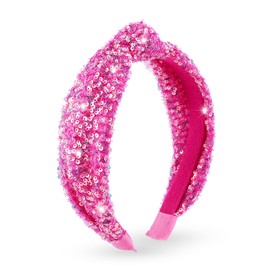 CTZENWAY Sequin Knotted Headband for Women, Sparkly Knotted Wide Hair Bands for Girls, Glitter Fashion Iridescent Headbands Hair Accessories Fancy Outfits for Party Birthday Prom (RosePink)