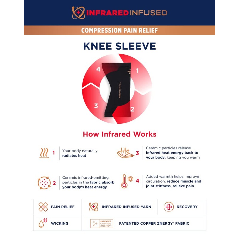 Tommie Copper Core Compression Infrared Knee Sleeve, Unisex, Men &
