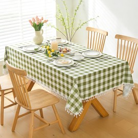 Essifunia Fringe Checkered Tablecloth with Tassel 52x70 Inch Rectangular - Farmhouse Rustic Fabric Plaid Table Cloth, Waterproof Gingham Buffalo Table Cover for Small Kitchen Breakfast Nook