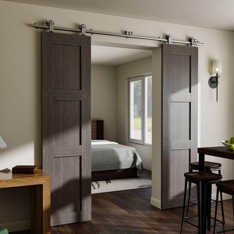 CCJH 7FT/84'' Stainless Steel Sliding Track Barn Door Hardware Kit