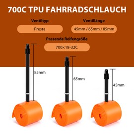 Hycline Pack of 2 TPU Bicycle Inner Tubes: 700 x 18-32C (28 Inch) Unisex Road Bike Ultralight Tube Presta Valve 45 mm with 2 Tyre Levers