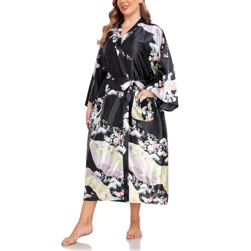 VOGMATE Kimono Bathrobe Women's Long Large Sizes Satin Dressing Gown