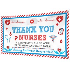 Thank You Nurses Banner, 78 x 43INCH Large Fabric Backdrop Decorations, National Nurse Week Sign Photo Booth Backdrop Background for Party Supplies