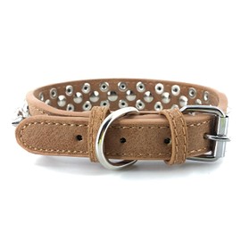 Spiked Studded Dog Collar-Chrome Round Stud Anti-Bite Collar (Brown,L)