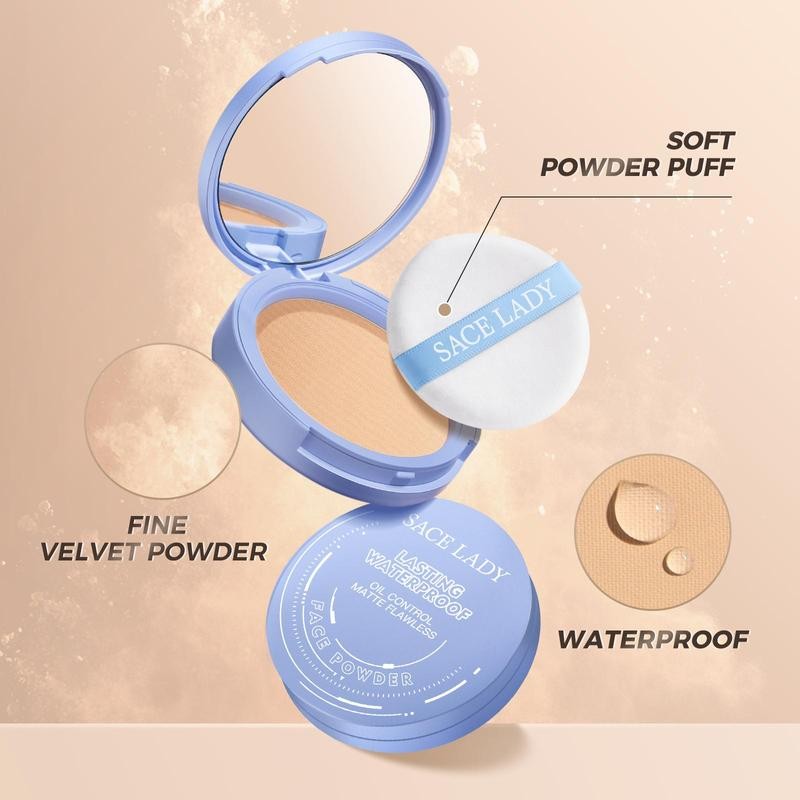 SACE LADY Oil Control Face Setting Powder,Waterproof Long Lasting Pressed