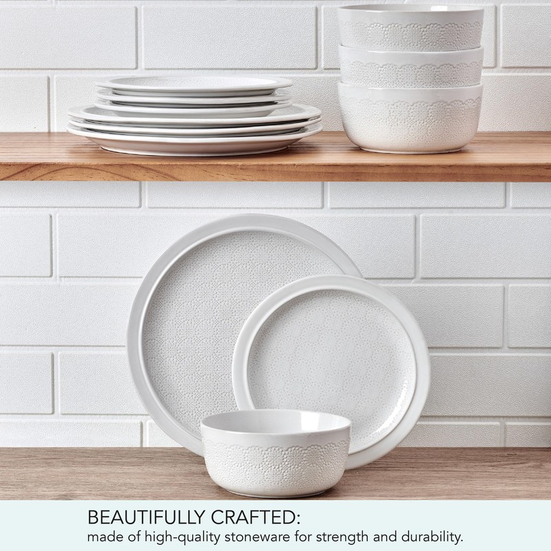 Pfaltzgraff Blooming Meadow 12 Piece Plates Bowls Dinnerware Set, Service