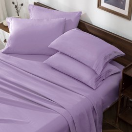 Horbaunal Lavender King Size Sheet Set - 6 Piece Luxury 1800 Thread Count Bedding Sheets & Pillowcases - 16 Inch Deep Pocket Microfiber Bedding Set - Soft & Wrinkle Bed Sheets