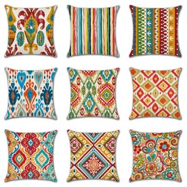 Ohok Set of 9 Decorative Cushion Covers with Motif, 45 x 45 cm, Polyester Linen Decorative Cushion Covers, Modern Decorative Cushion, Sofa Cushion Cover Set for Living Room, Bedroom, Sofa, Couch