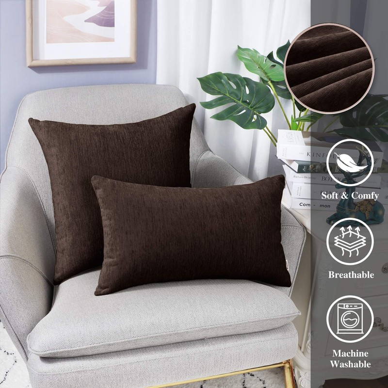 BRAWARM Chenille Throw Pillow Covers 16x16 Inches - Pack of