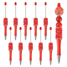 Bestewelry 10Pcs Beadable Pens Bulk Crystal Rhinestone Ballpoint Pens Glitter Diamond Beaded Pen for School Office Teacher Staff Students DIY Supplies Party Favor -Red