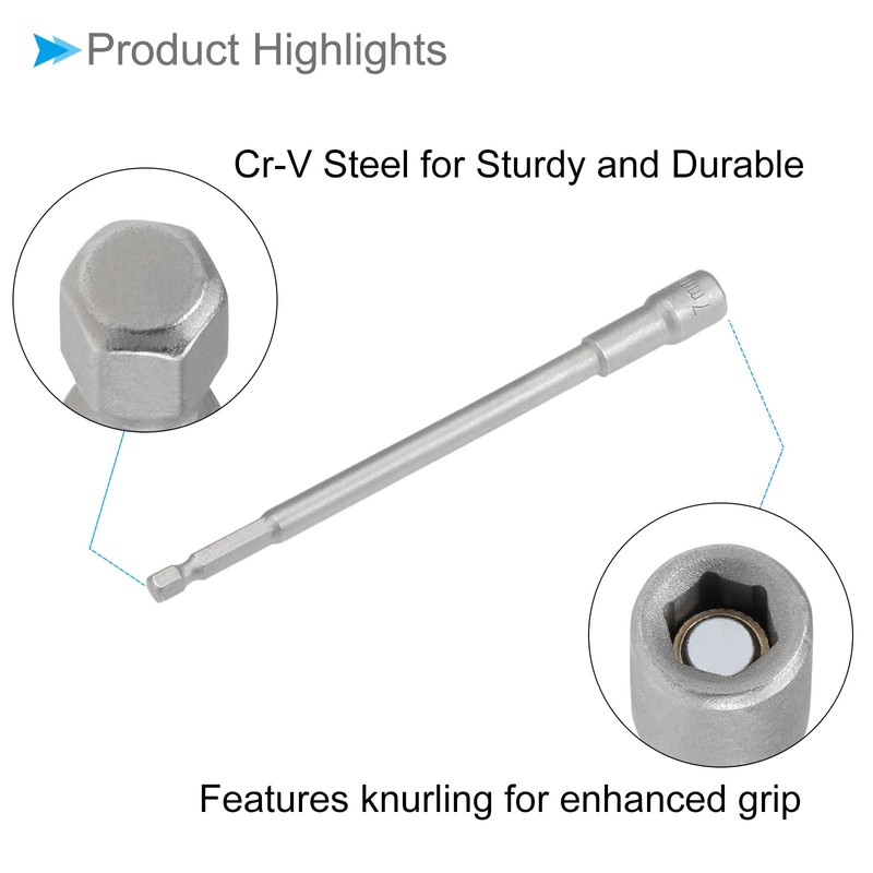 CoCud Magnetic Nut Setter Driver 7mm Socket 1/4" Hex Shank