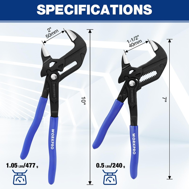 WORKPRO Pliers Wrench Set, 7 & 10-Inch CR-V Construction Wrench