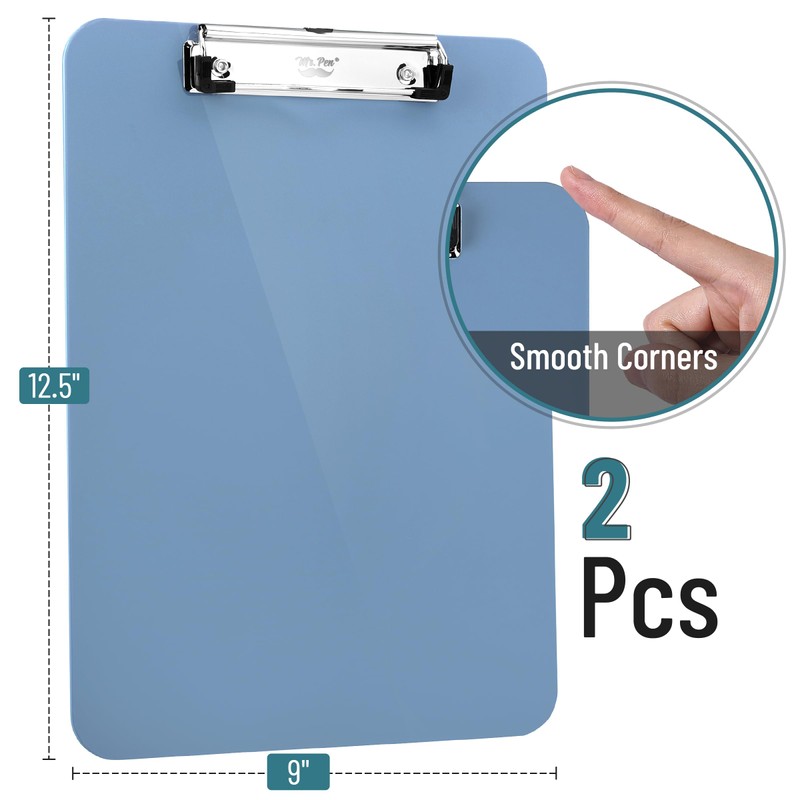 Mr. Pen- Plastic Clipboard, 12.5" x 9", 2 Pack, Gray-Blue