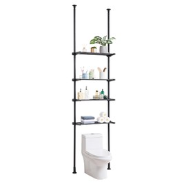 Happybuy Over The Toilet Storage, 4-Tier Adjustable, Low-Carbon Steel, 53"-132" Tall, Easy Assembly, Space Saver for Small Rooms, Fit Most Toilets.