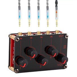 COKYIS TP400 Mini Portable Stereo 4 Channel Audio Mixer Live Studio Console Recording Low Noise Multiple Input Mix 4 Way 1/8" inch 4 in 1 Out Stereo Mixer(With USB power cord)