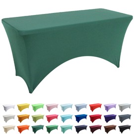 AIMENJOY Stretch Spandex Tablecloth, Rectangular Table Cover 4FT / 6FT / 8FT, Washable and Wrinkle Resistant Market Stall Table Cover for Banquet Folding Table Event Wedding (Green Dark,6FT - 1 Pack)