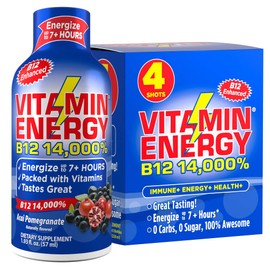 Vitamin Energy B12 Energy Drink Shots, Acai Pomegranate Flavor, Up to 7+ Hours of Energy, 1.93 Fl Oz, 4 Count
