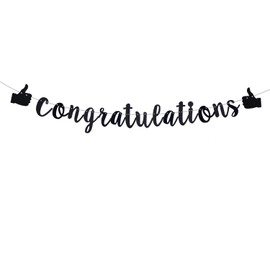 QFiesy Black Gliter Congratulations Banner, Graduation/Job Promotion/Celebration Party Sign Decorations (Pre-Strung)