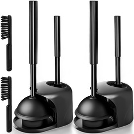 2PACK 3 in 1 Toilet Brush and Plunger Set with Crevice Cleaning Brush, Toilet Plunger and Brush Set with Extra Long Handle, Plungers for Bathroom Accessories, Toilet Plunger with Holder, Black