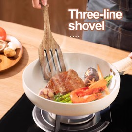 UICCVOKK 2 Pcs Wood Spatula Set, Slotted Turner Flat Wooden, Handmade Wood Spatula, Kitchen Wok Spatula for Mixing Frying Fish SpatulaEgg Flipper Turner Kitchen Utensil Pancake for Cooking