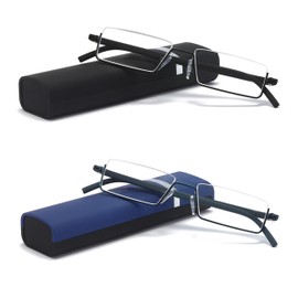 COVESATO 2 Pack Half Frame Reading Glasses for Men and Women Lightweight Computer Readers with Portable Case 3.00