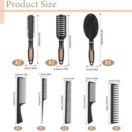 Curly Hair Brush Set 8-Pack – Detangling Nylon Bristle Hair Brushes with Ergonomic Handles – Lightweight & Scalp-Friendly – For Curly, Straight, Thick, Thin Hair & Wigs – Home & Salon Use