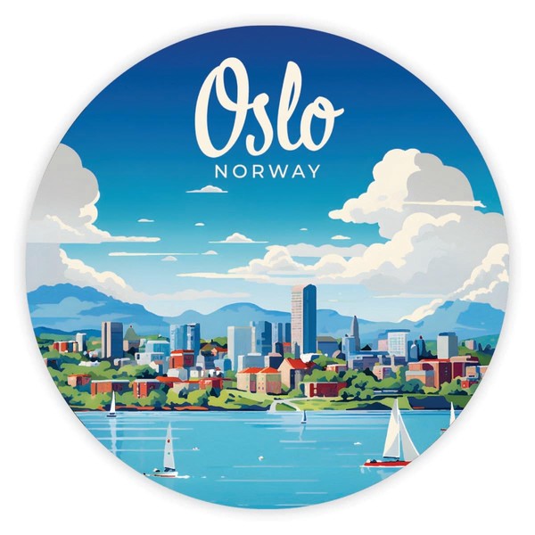 Oslo Norway Waterfront Design Souvenir Round Decorative Flat Magnet 4-Inch