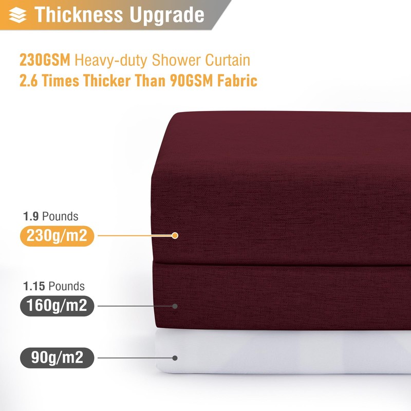 BTTN Burgundy Shower Curtain - Linen Textured Heavy Duty Waterproof