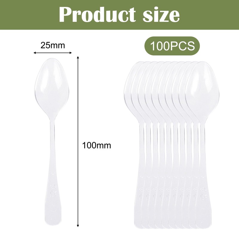 100 Pcs Dessert Spoons, 9.5cm Plastic Small Dessert Spoons, Mini