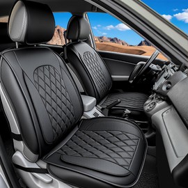 LINGVIDO Breathable and Waterproof Faux Leather Automotive Seat Covers for Cars SUV Pick-up Truck Sedan,Universal Anti-Slip Driver Seat Cover Accessories ​with Backrest (Full Set, Black)