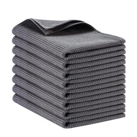 PY HOME & SPORTS 8 Pack Cotton Waffle Weave Kitchen Towels 17 x 25, Super Absorbent Kitchen Hand Dish Cloths for Drying and Cleaning (Dark Grey)
