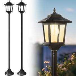 PASAMIC 63" Solar Lamp Post 2Pack, Outdoor Lights Waterproof, Pole Lights Outdoor, Floor Lamp for Patio, Warm White, Replaceable Bulb