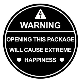 2 inch 300PCS Warning Opening This Package Will Cause Extreme Happiness Stickers Shipping Mailing Cartons Envelops Adhesive Labels (Black)