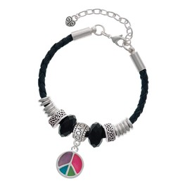 Delight Jewelry Silvertone Multicolored Peace Sign - Coach Celtic Knot Leather Bead Bracelet, 7"+2" Extender