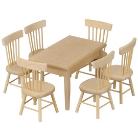 Toddmomy 1 Set Doll Furniture Miniature Furniture Decorative 1/12 Scale Miniature Table Chair Set for Dollhouse Kitchen Food Decoration Accessories (As Shown B)