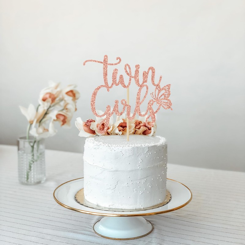Decoración para tartas de bebé con purpurina en oro rosa,