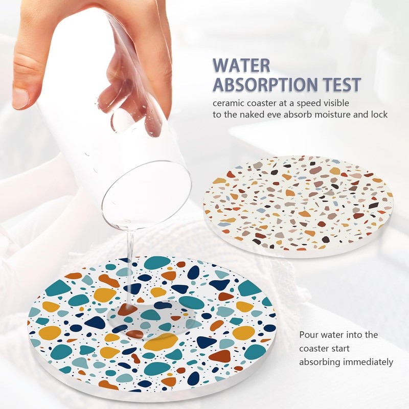 6 Pcs Coasters for Drinks with Holder, Terrazzo Marble Absorbent