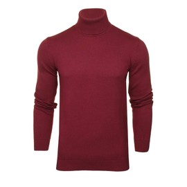 Xact Mens Roll Neck Jumper - 100% Cotton - Long Sleeved (Burgundy) XL
