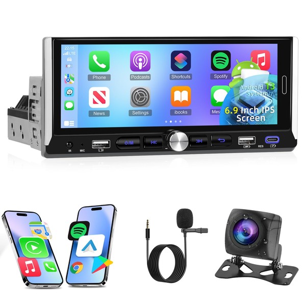 NHOPEEW Android Single Din Car Stereo with Wireless Carplay and