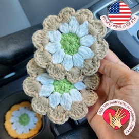 Cotton Car Coasters 2pc Car Cup Coasters Cute car Accessories for Women car Coaster for Cup Holders (Caramel Petal)