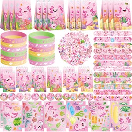 Obussgar Rosa Axolotl Party Favour Supplies Including Axolotl Gift Bags, Stickers, Badges, Bracelets for Axolotl Theme Birthday Party