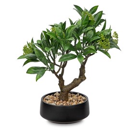 Artificial Bonsai Tree, Small Bay Laurel Bonsai Tree 13" Indoor Bonsai Tree Fake Potted Plant Decorative Fake Desk Plant Decor with Ceramic Pot for Home Office Living Room Bedroom Bathroom Table Shelf