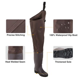 TIDEWE Hip Wader, Lightweight Hip Boot for Men and Women, 2-Ply PVC/Nylon Fishing Hip Wader Brown Size 9