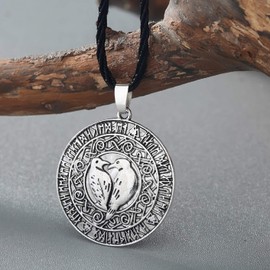 Raven Necklace for Men, Norse Celtic Raven Pendant Necklace with 19.7” Chain, Viking Runes Amulet Necklace, Vintage Crow Couple Necklace, Coin Necklace, Punk Animal Bird Jewelry(Silver)
