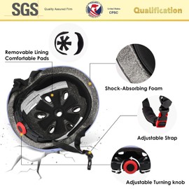 Glerc Kids Helmet Protective Gear Set, Knee Elbow Wrist Pads for Over 8 Years Old Boys Girls, Adjustable Skateboard Helmet Multi-Sportsfor Skateboard Roller Cycling Skating, Size M,Purple