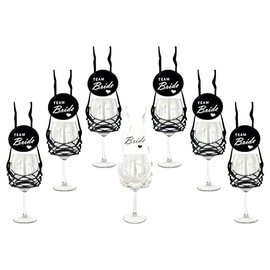 VINSTRIP® JGA Set - 6+1 Weinglashalter SCHWARZ zum Umhängen mit Schutzdeckel "Team Bride" für Junggesellinnenabschiede (Schwarz)
