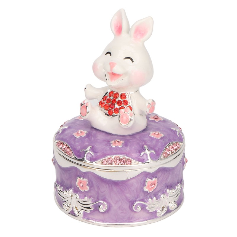 Rabbit Figurine Trinket Boxes Hand Painted Rhinestones Small Jewelry Box